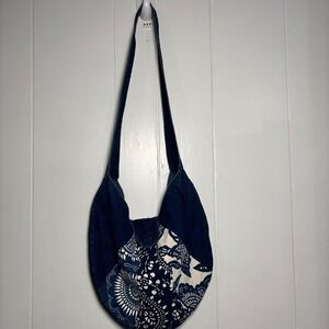 Bohemian Hobo Denim Shoulder Bag Blue Paisley Medallion Festival Crossbody Bag‎